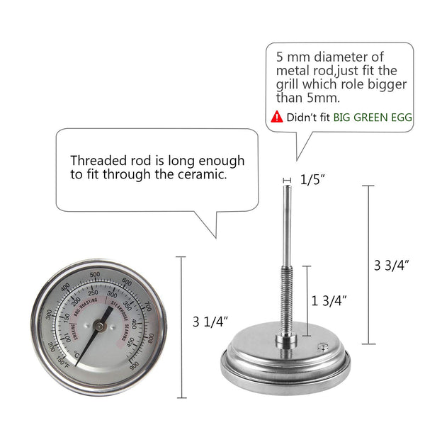 Dracarys BBQ Grill Temperature Gauge Waterproof Large Face for Kamado Joe Barbecue Charcoal Grill Stainless Steel 150-900°F Cooking Thermometer for Oven Wood Stove Accessories Tool Set Up Easy (White) - mydracas